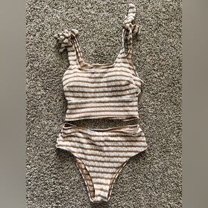 Striped Brown and White Swim Set